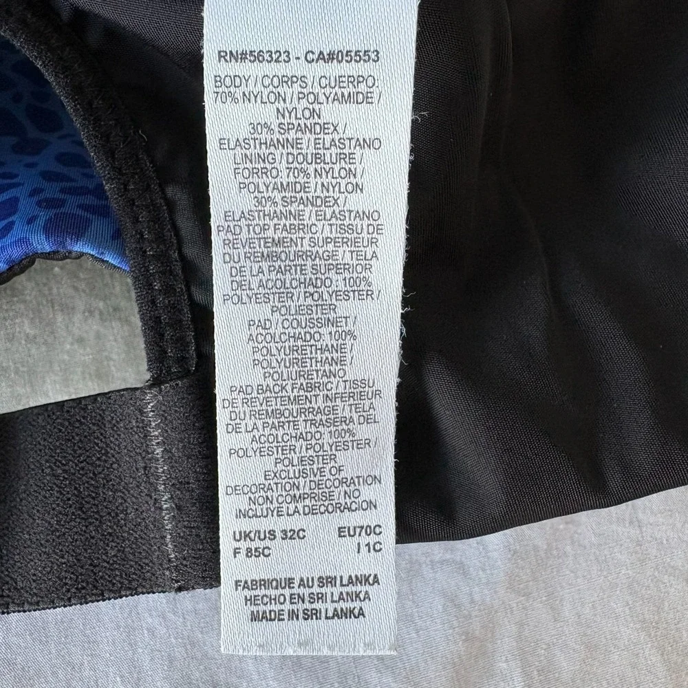 Nike‎ Dri-Fit Womens Blue Leopard Print Stretch Pullover Sports Bra Size 32C